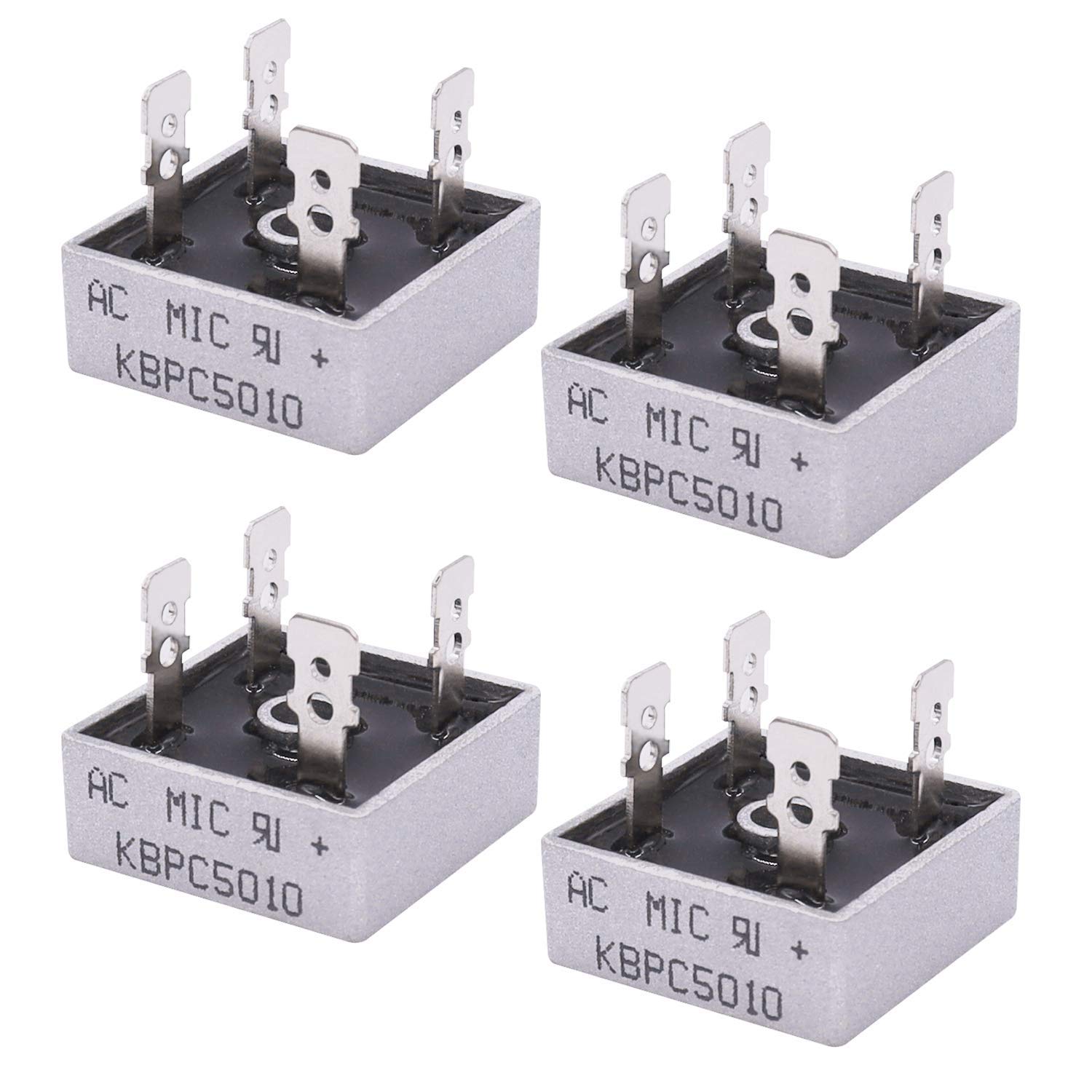 Taiss / 4Pcs KBPC5010 Bridge Rectifier 1000V 50A AC to DC Full Wave Single Phase Metal Housing