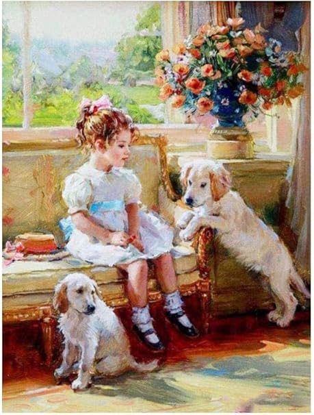 Amazon Co Jp クロスステッチ キット犬の女の子40x50cm Diyクロスステッチキット刺繍初心者向けホームデコレーション 11ctプレプリントキャンバス刺繍キット 手作り ホーム キッチン