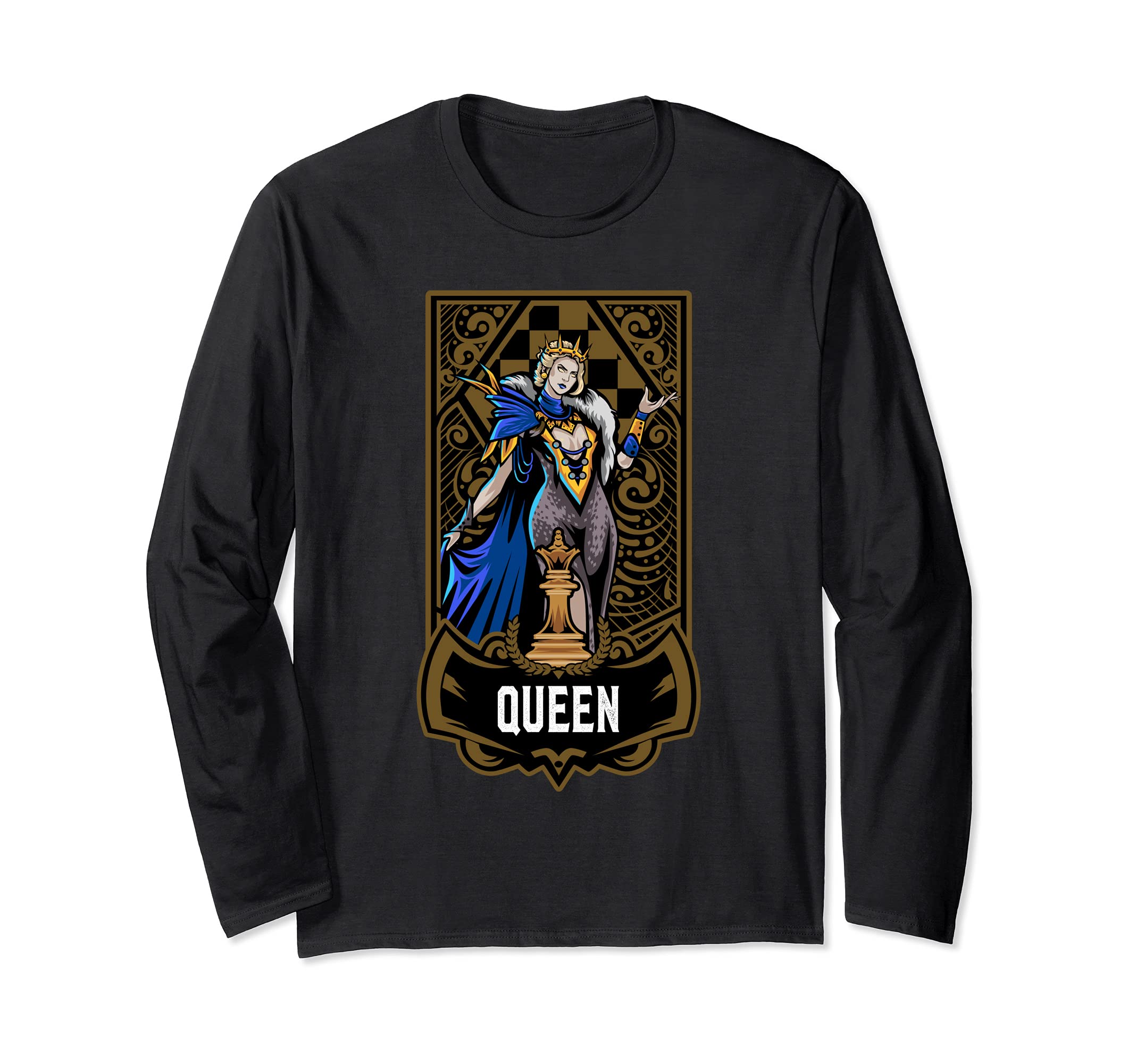 Queen Chess Game Piece Chess Club Players Gambit Blue Team Long Sleeve T-Shirt