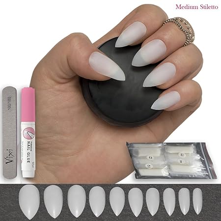 Stiletto-Nägel in 10 Größen, 600 Stück, mittlere Nagelspitzen, volle Deckkraft in natürlichen undurchsichtigen Farben, kräfti