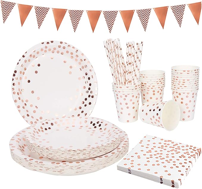 White and Rose Gold Party Supplies Serves 25 Rose Gold
