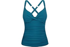 Women Underwire Tankini Top Twist V Neck Swimsuits Ruched Tummy Control Bathing Suits Top Only
