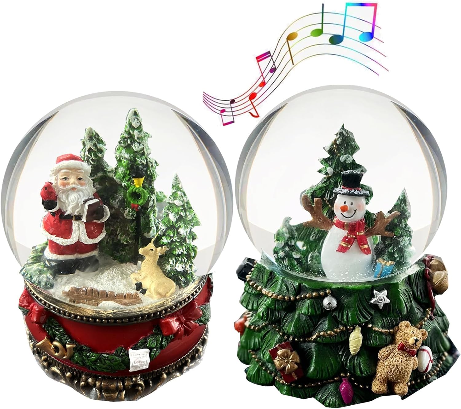 Snow Globes - Aobaks S/2 Christmas Snow Globe, 100mm Water Globe, Musical Santa Claus and Snow Man Snow Globe Gift for Kids, Crystal Water Globe Decoration, Snowglobes.