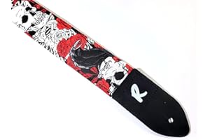 REVOLUTION STRAPS Skull Raven Guitar Strap with Roses, Genuine Leather Ends, Includes 2 Strap Locks & 1 Pick. Adjustable Strap, Pick Pocket, For Bass, Electric & Acoustic Guitars Gift for Guitar Players Men, Women