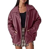 FSVABY Womens Oversized Faux Leather Motocycle Jacket Zip Up Outwear Coat with Pockets