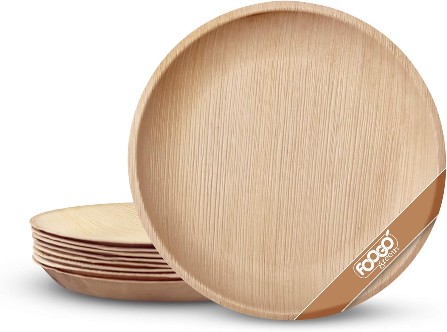 FOOGO Green 25pcs Disposable Palm Leaf Plates, 10"(25cm) Large Round, Eco Friendly Biodegradable Compostable Like Wooden