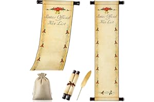 Watersay Christmas Santa's Nice List Scroll Paper Blank Scrolls with Wooden Stick 7.8 x 31.5 Inch Paper Santa Claus Role Play Prop for Hand Writing with Burlap Bag and Feather Pen