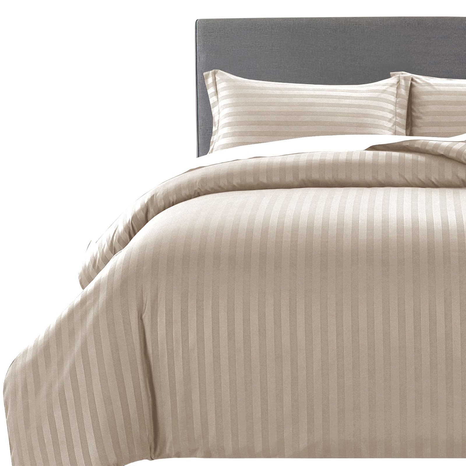 MOONLIGHT20015 Single Duvet Cover Set Reversible Stripes Satin Bedding Set with Pillowcase Soft Hypoallergenic Duvet Covers (Beige 135x200 CM) — image 1