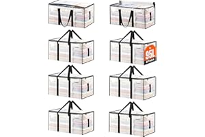 8 Pack Extra Large Heavy Duty Moving Bags,Clear Large Storage Bags with Lids,Moving Boxes with Zippers & Reinforced Handles,T