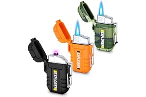 LAFFIZZ 3 Pack Waterproof Lighter Outdoor Windproof Torch Lighter Dual Arc Lighter Butane Electric Lighter USB Rechargeable Lighter Flameless Plasma Lighter Camping Hiking Adventure Survival Tactical Gear
