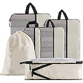 U+U 6 Set Compression Packing Cubes - Ultralight Cream Travel Organizers with Laundry Bag, Space-Saving Suitcase Organizer, Expandable Packing Cubes for Travel and Family Vacation (Cream)