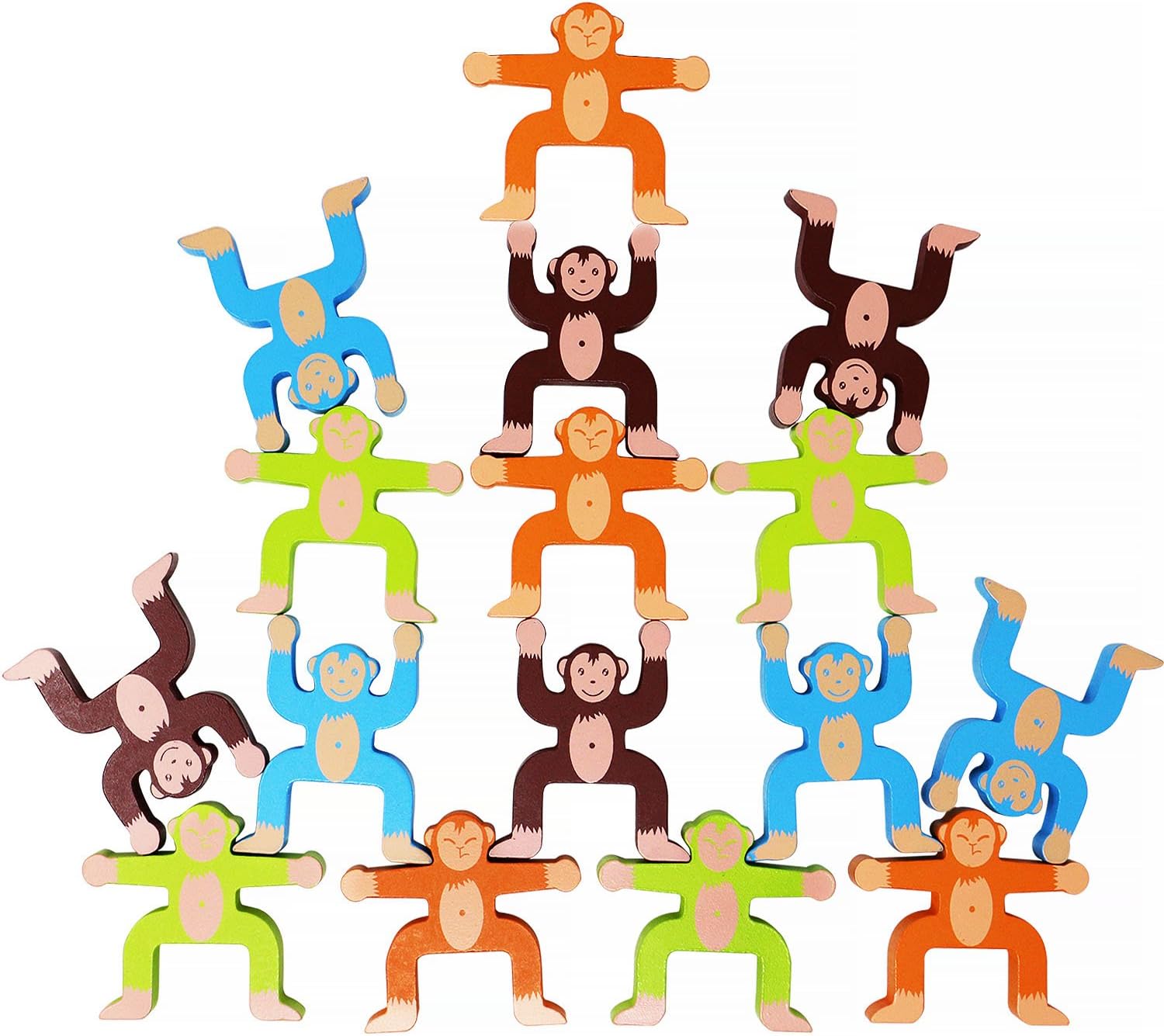 Toyssa Wooden Stacking Games Monkeys Interlock Toys Balancing Blocks Games Toddler Educational Toys for 3 4 5 6 Years Old Kids Infants Adults 16 Pieces