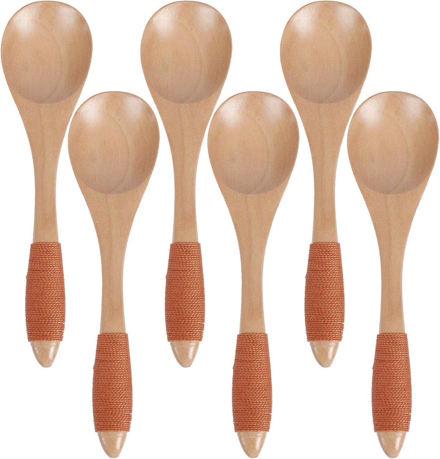 Wooden Spoons Home Porridge Bowl Flatware, 6 Pieces Long Handled Wood Soup Spoons for Eating Mixing Stirring Cooking, Chinese bamboom Dinner Spoon (Wooden)