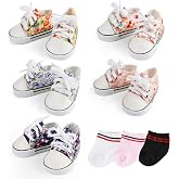 BABESIDE 18 Inch Baby Doll Shoes Sets with Socks for Dolls, 5 Pairs of Dolls Canvas Shoes with 3 Pair of Socks for 18 Inch Baby Doll Accessories, Floral Patterns