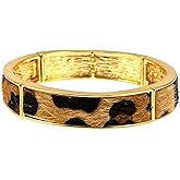 DAUPLAISE Jewelry Leopard Print Gold Bangle Bracelet for Women, Adjustable Women’s Animal Print Bracelets, Non-Tarnish, Ideal for Stacking and Layering