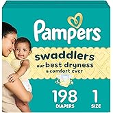 Pampers Swaddlers Diapers, Size 1 (8-14 lbs), 198 Count, Absorbent, Keeps Baby Dry and Comfortable, Skin Safe Disposable Baby Diaper (Packaging May Vary)