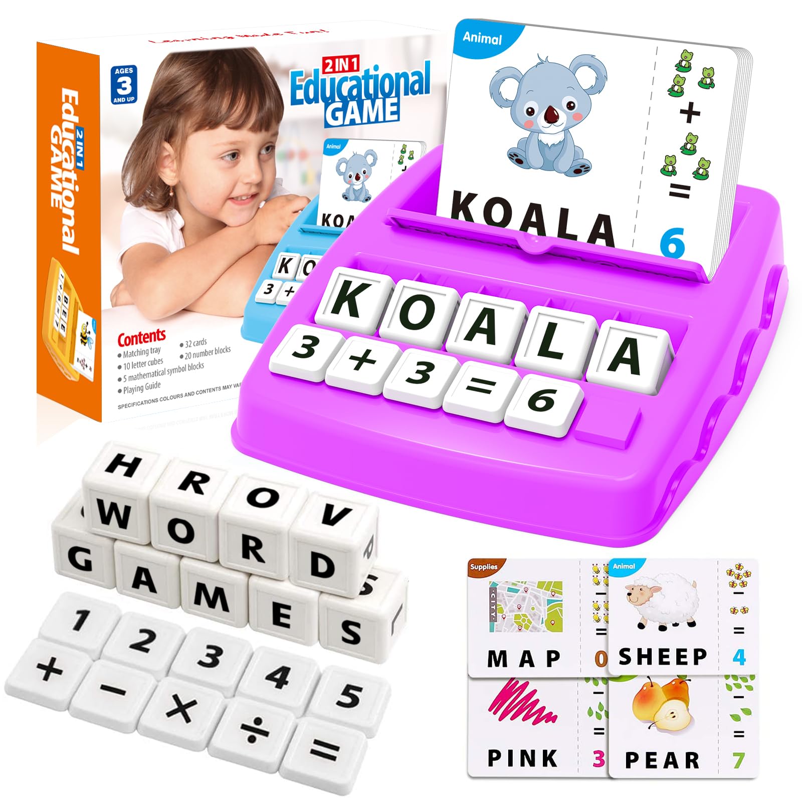 Pup Go Letter Game, Spelling Word Games, Educational Early Learning Toys for Age 3 4 5 6 7 8 Year Old Kids, Preschool Toys First Word Flash Card Gifts for Boys Girls Toddler (Purple)