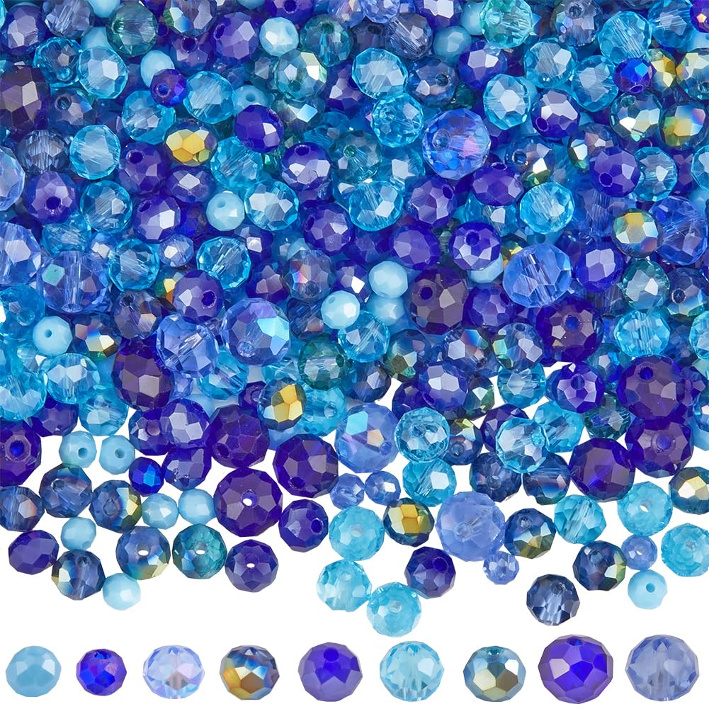 SUNNYCLUE 1000Pcs Rondelle Crystal Bead Blue Faceted Glass Beads Bulk 4mm 6mm 8mm Small Round Gemstone Mini Diamond Loose Spacer Beads for jewellery Making Beading Supplies DIY Necklace Bracelet Earri