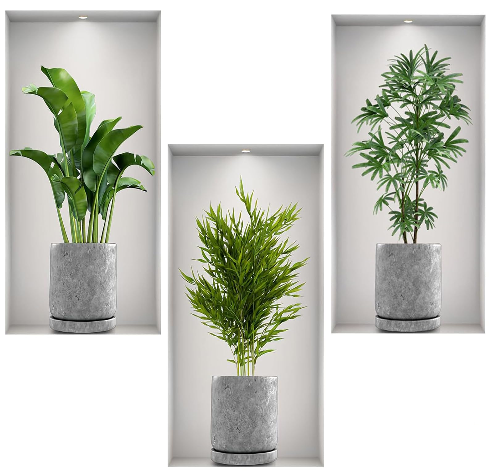 3D Wall Sticker Plants,3PCS Green Plants Wall Sticker Vases,Living Room 3D Wall Art Stickers,DIY Vinyl Wall Decals,Window View Scenery Plant Stickers for Bedroom Kitchen Wall Decor (23 * 45cm)
