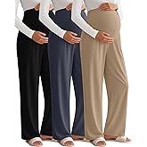Sweetyweee 3 Pack Women's Maternity Pants Loose Wide Leg Pregnancy Sweatpants Over The Belly Lounge Pants Pajama with Pockets