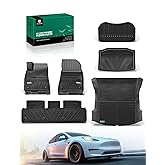 YHTAUTO for Tesla Model 3 Floor Mats 2023 2022 2021 Accessories, All Weather TPE Car Mats Carpet, Front Trunk Mat Rear Cargo Liner Storage Mat, Anti-Slip Waterproof Odorless