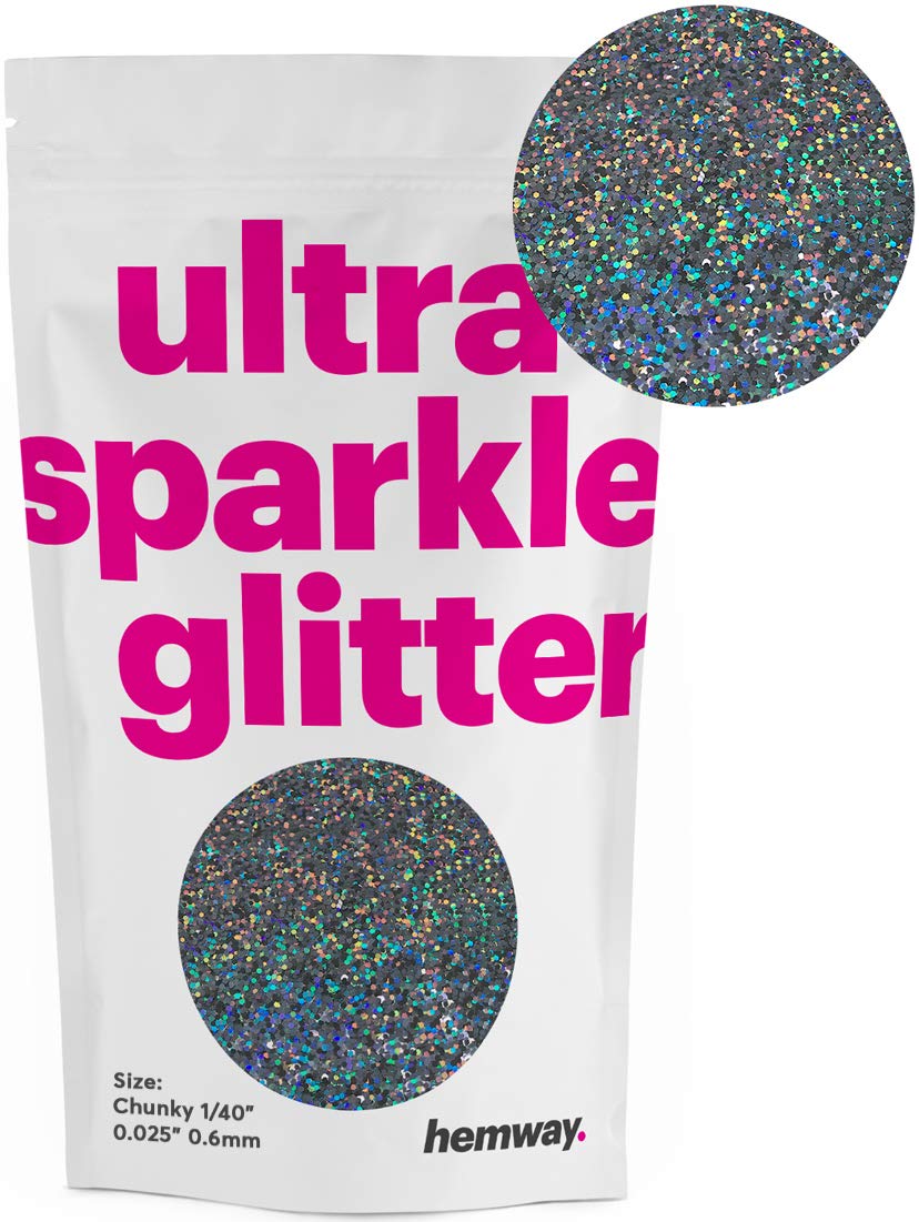 Hemway Chunky Premium Multi Purpose Glitter 1/40" 0.025" 0.6mm 625 microns Dust/Powder 100g / 3.5oz for Crafts Cosmetic Wine Glass Face Art Nail Skin Beards Festival (Gun Metal Grey Holographic)