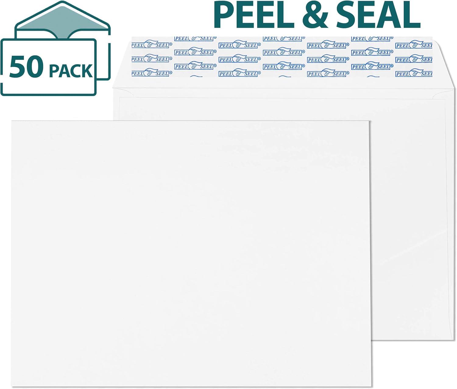 EnDoc 6x9 Self Seal Booklet Envelopes - Heavy Duty 28lb. Paper - 6 x 9 Inches Open Side Peel & Seal White Envelopes, Can be used for Invitations, Booklets, Letters and Brochures - 50 Pack : Office Products
