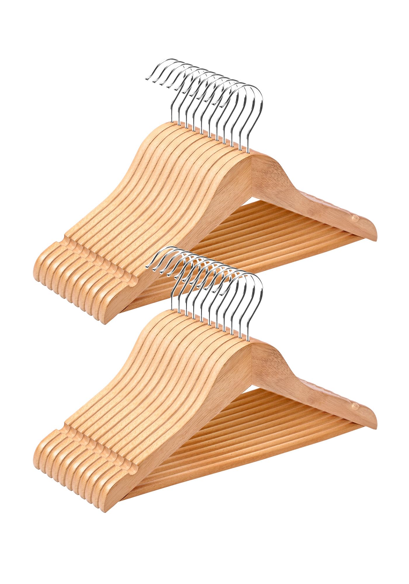 Photo 1 of Cozymood Kids Wooden Hangers 20 Pack, Smooth Solid Wood Baby Hangers, 12.6'' Children's Coat Hangers with Non Slip Pants Bar, Shoulder Notches, Silvers Swivel Hooks, Natural