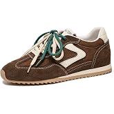 BEAU TODAY Women's Retro Suede Sneakers, Casual Tennis Walking Shoes | Genuine Leather, Double Laces, Low Top, Gum Rubber Sole, Non-Slip, Comfortable, Breathable, Lightweight, Daily Stylish