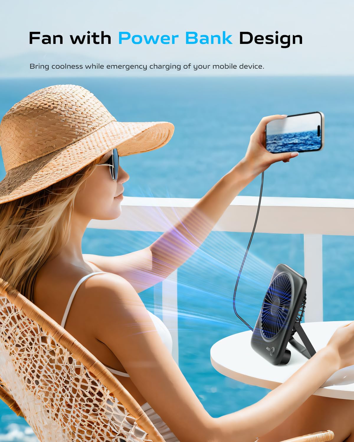 Otlonpe Personal Portable Desk Fan Battery Powered, 4000mAh Small USB Rechargeable Portable Fans Battery Operated for Travel Sleeping Bedroom Office Home Table, Cordless Quiet 4-Speed 6.5 Inch (Black)