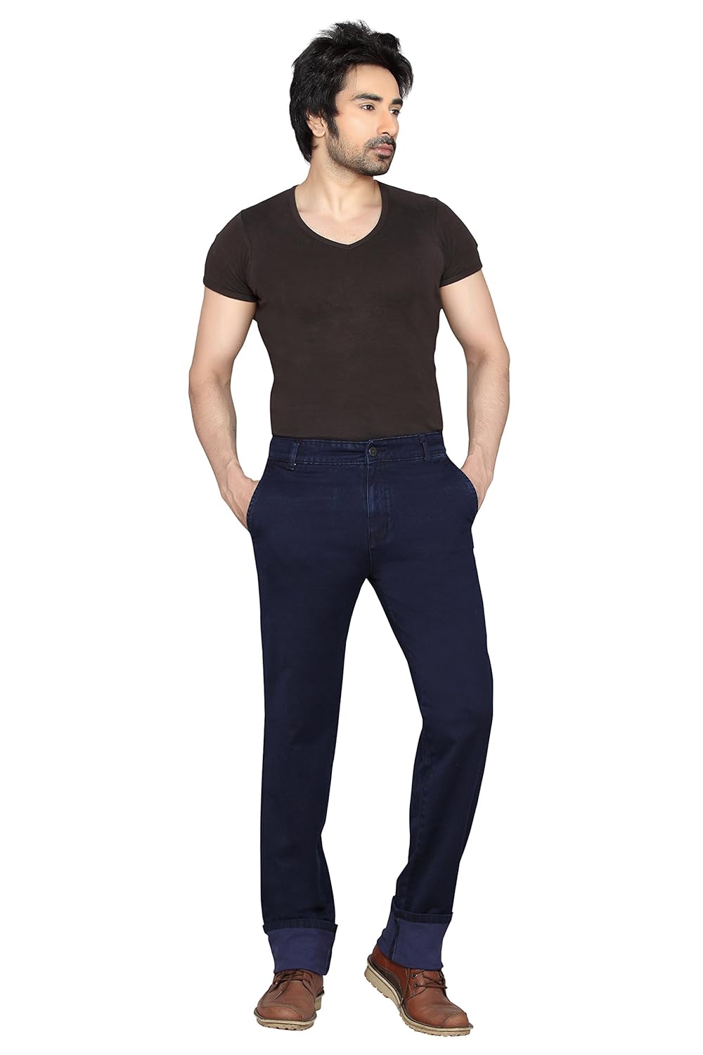 dragaon mens relax fit cross pocket chinos silk denim dark blue