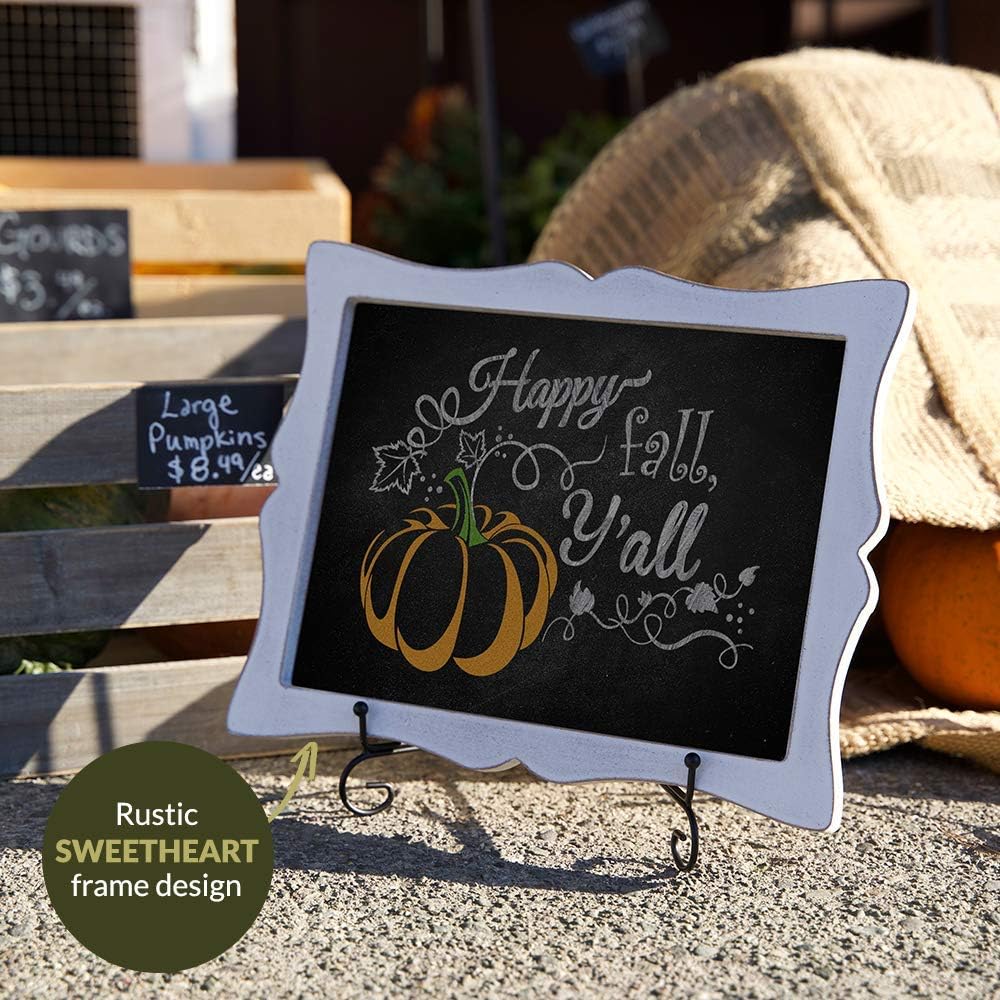 11"x13" Chalkboard Sign with Easel (Rustic White) + White Liquid Chalk Marker | Hanging or Freestanding Framed Chalkboard with Rustic Sweetheart Frame - Multipurpose Small Chalkboard Sign: Home & Kitchen