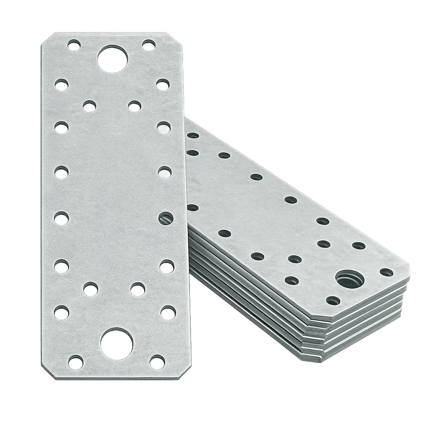 OMIDEAS 10 x Flat Joining Plates (140 x 55 x 2) Heavy Duty Straight Perforated Braces Brackets Timber Wood Metal Galvanised Steel Fixing Repair Connector