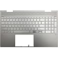LTPRPTS Replacement Laptop Upper Case Palmrest Backlit Keyboard Assembly Part for HP Envy REFURB X360 15T-ED100 15-ed 15M-ED 15T-ED L93226-001 Sliver（UMA ）