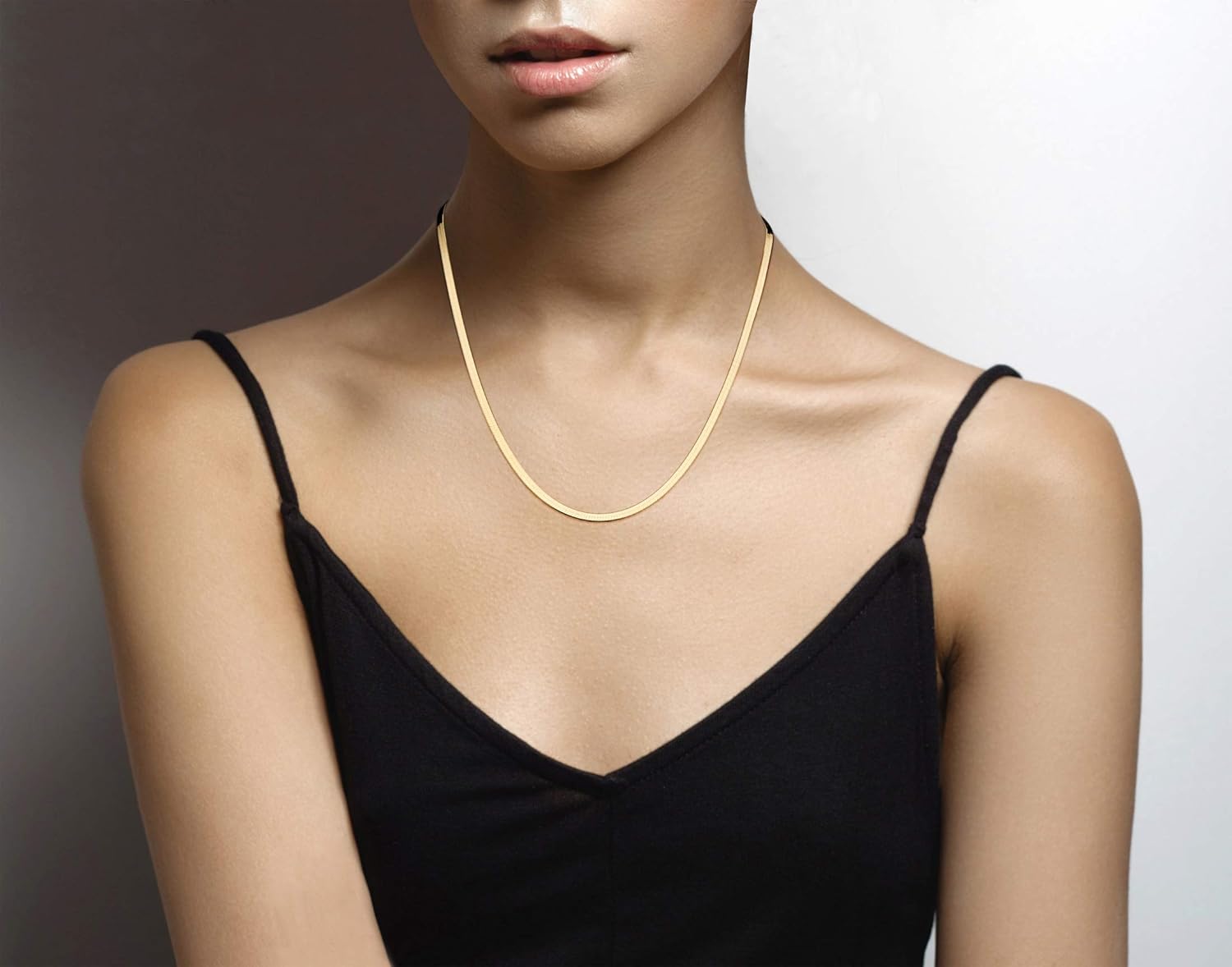 Miabella 18K Gold Over Sterling Silver Italian Solid 3.5mm Flexible Flat Herringbone Chain Necklace for Women Men 16, 18, 20, 22, 24, 26, 30 Inch Made in Italy (20 Inches) | 