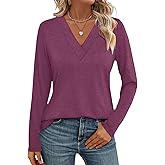 TICTICMISS Womens V Neck Long Sleeve Shirts Dressy Casual Fall Tops Trendy Loose Tunic Tops Blouse
