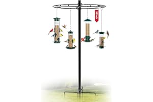 Onlyfly Bird Feeder Pole Stand - 90 Inch Bird Feeding Station with Semicircular Hook for Outdoors, 22 Hanging Areas for Suet Feeders, Plant Baskets, Lanterns, Wind Chime, Slip-Fit Connection