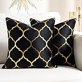 Wosendy Black Gold Velvet Throw Pillow Covers Decorative 20x20 Set of 2 Square Pillow Covers Case Luxury Super Soft Cushion Covers Modern Home Decor for Couch Cushion Livingroom Bedroom