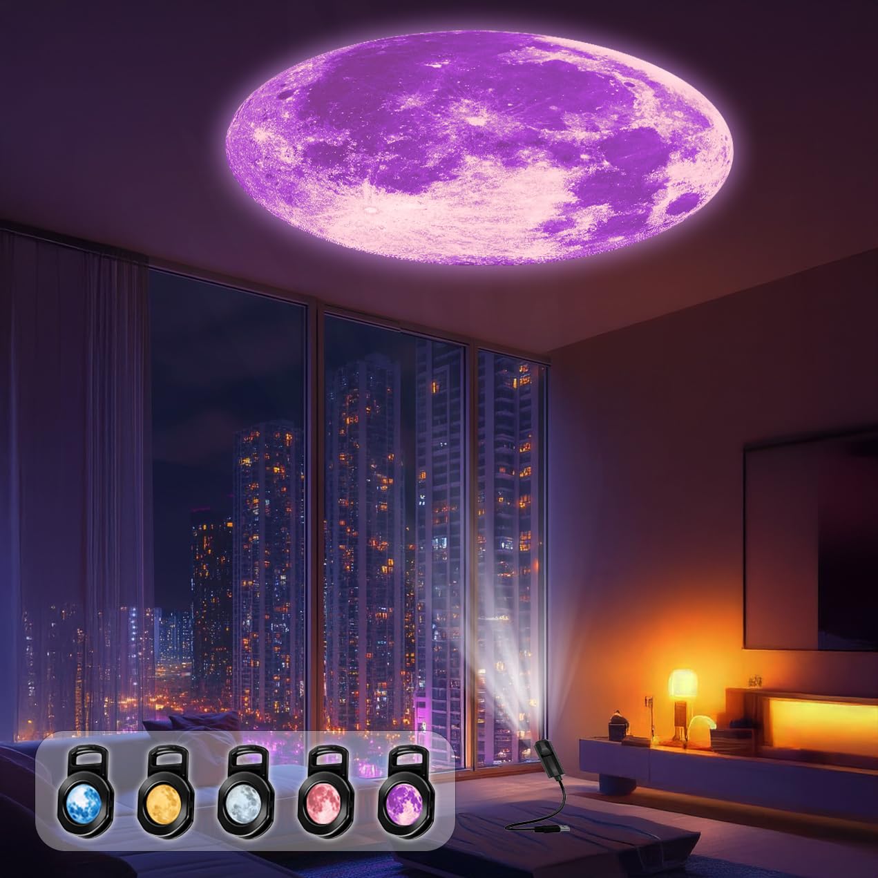 Photo 1 of DZMaoDHeng Moon-Patterned Projection Light, with 5 Color Moon Options, Perfect for Creating a Romantic Starry Sky Atmosphere as a Ceiling Background Decoration Light.