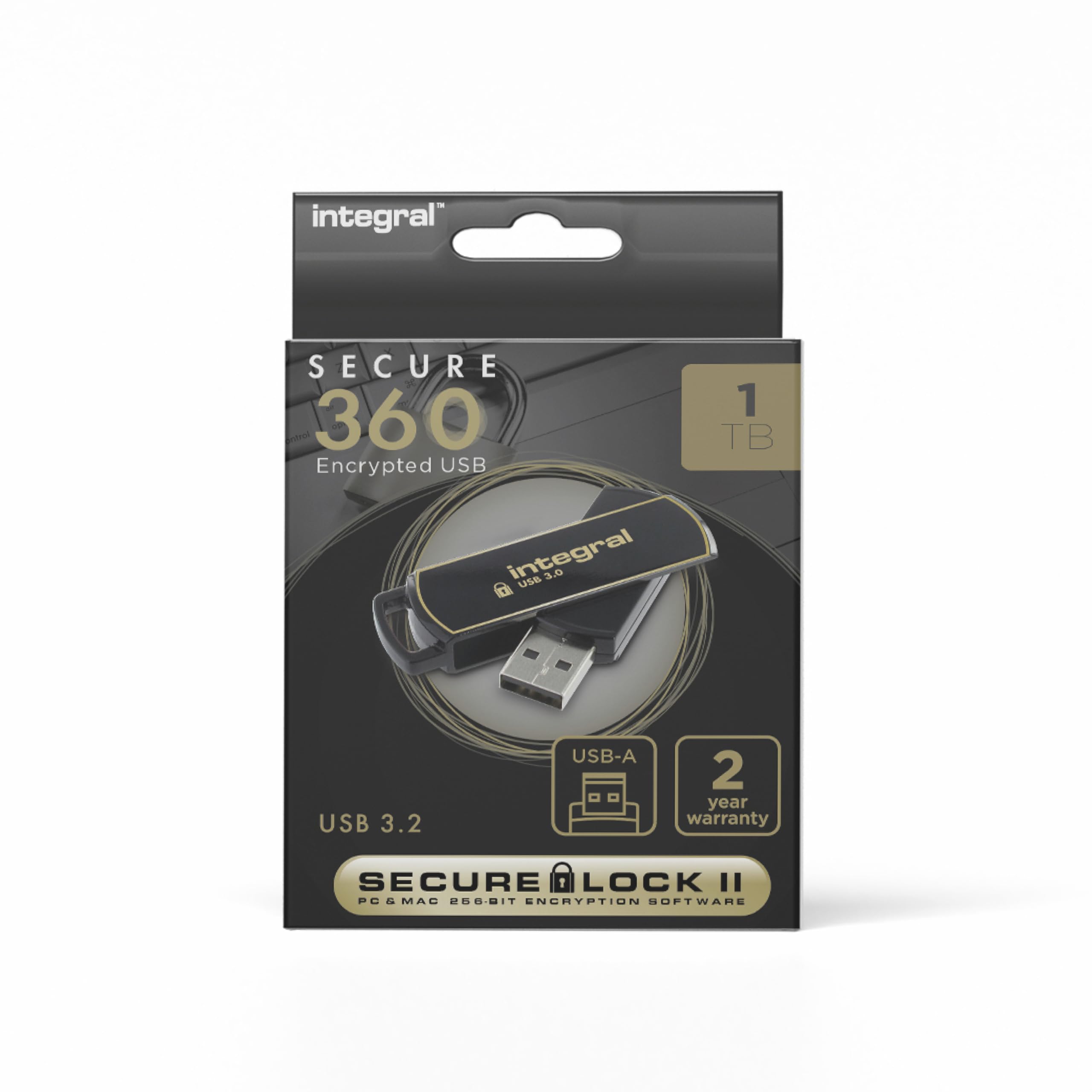 Integral 1TB Secure360 256-Bit Software Encrypted 3.0 USB Secure Flash Memory Drive - Working and Encrypted Dual Partition, Intelligent Password Attack Protection and 360 degree rotating casing — image 1