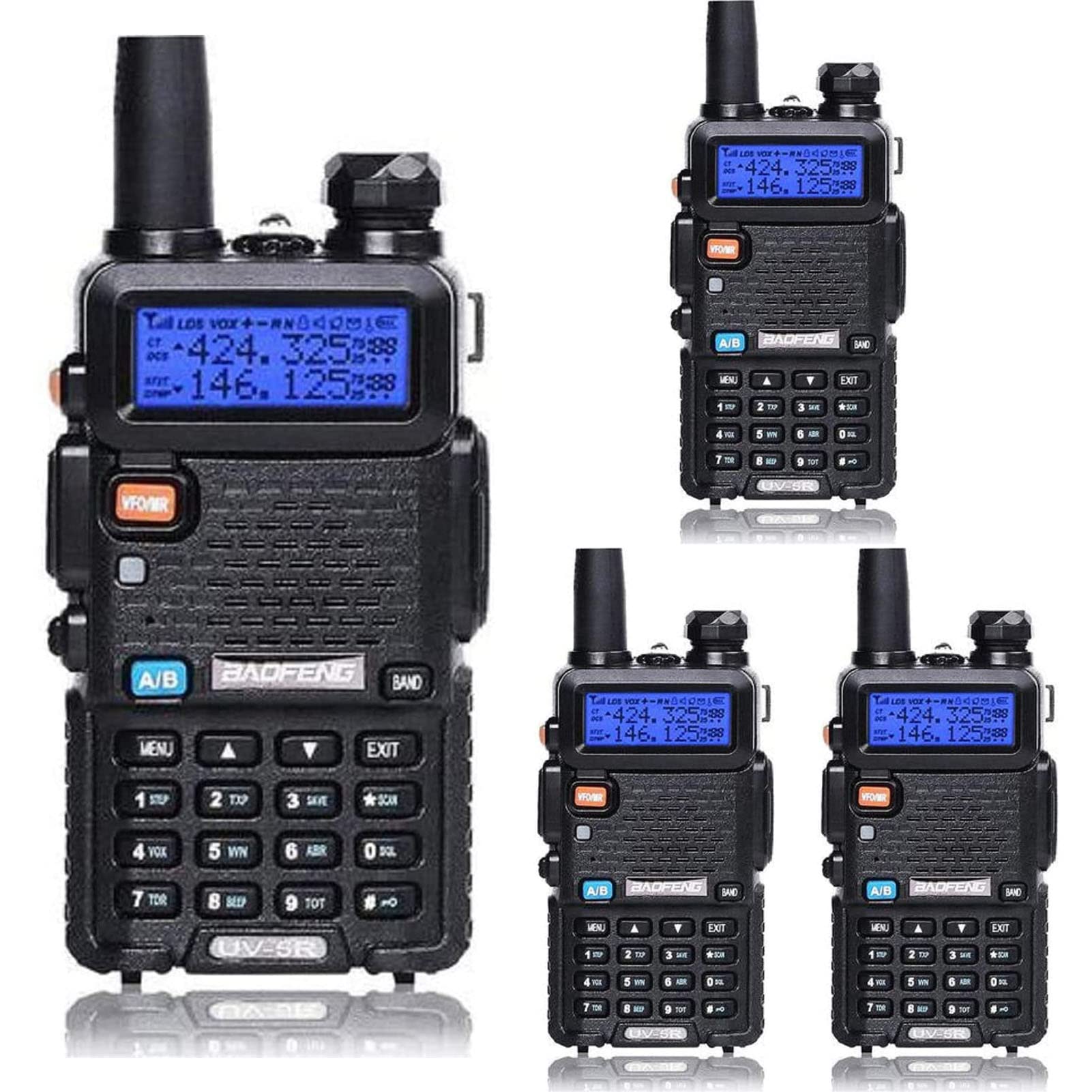 Photo 1 of Baofeng UV-5R Dual Band Two Way Radio Handheld Ham Radio Long Range Walkie Talkies Pack of 4 for Hiking Camping Skiing Trip (Black)