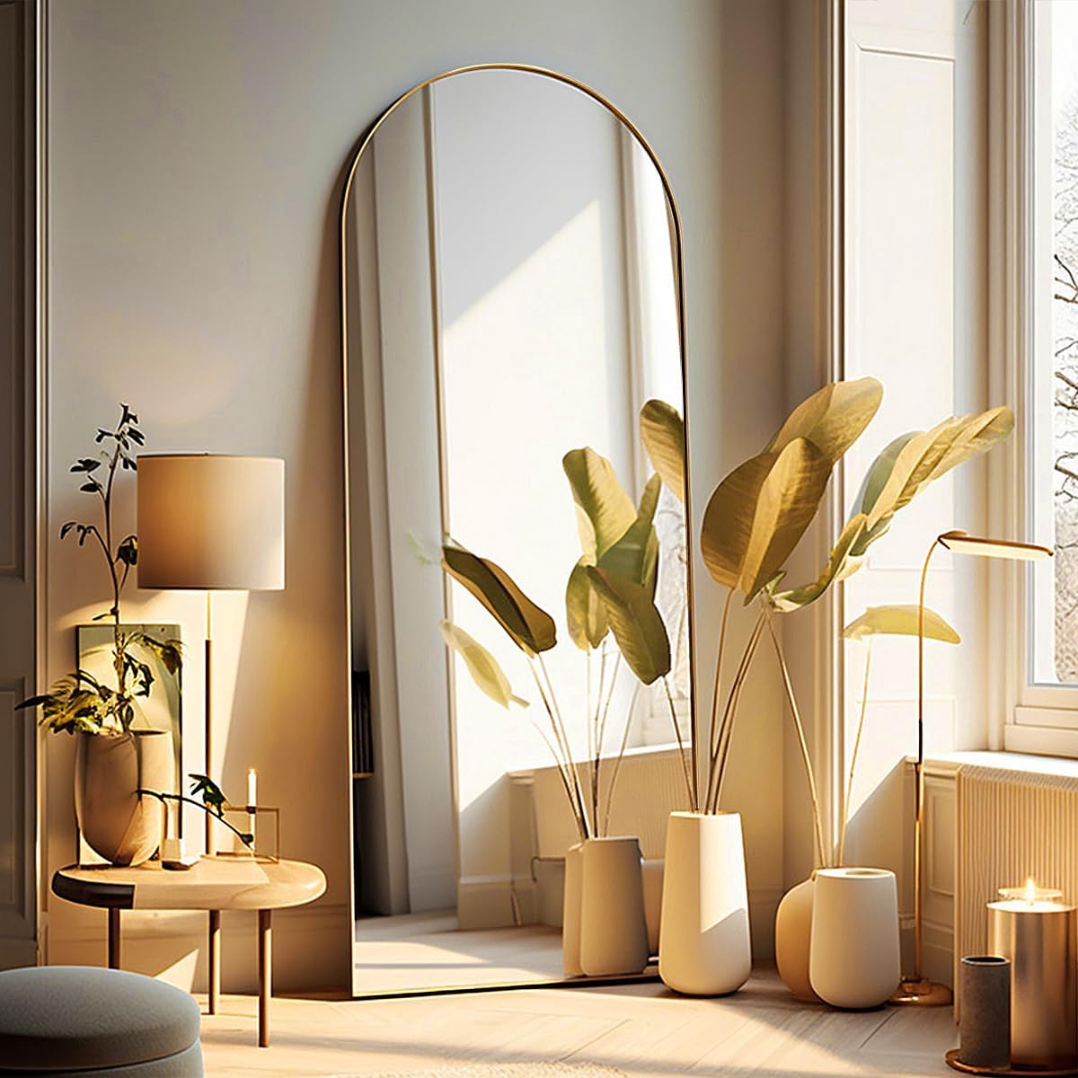 Mirrors - Otlsh Floor Mirror, Arched Full Length Mirror with Stand, Standing Mirror, 64.17