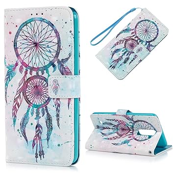 MAXFE.CO PU+TPU Hülle für LG Stylus 2 LS775 Handyhülle Laser Hülle Gemalt Schale Etui Flip Cover Wallet mit Zwei Traumfänger 