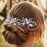 Kilshye Flower Bride Wedding Hair Pins Blue Rhinestone Hair Pieces Leaf Bridal Hair Accessories for Brides and Women (Pack of 2)