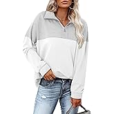 Magritta Womens Sweatshirt Casual Loose Fit Waffle Knit Half Zip Pullover Long Sleeve Lapel Tops