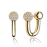 MTMY Huggie Hoop Earrings 14K Gold Plated Cubic Zirconia Dainty Simple Cute Beads Elegant CZ Circle Small Hoop Earring for Women Minimalist Handmade Hypoallergenic Jewelry
