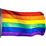 US Flag Factory 3'x5' Rainbow Flag (Sewn Stripes) Outdoor SolarMax Nylon - Made in USA - Gay Pride Lesbian