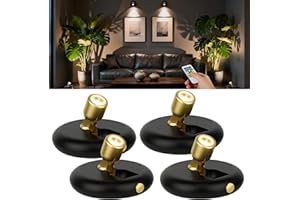 VZZNN 4 Pack Rechargeable Battery LED Spotlight Indoor - Wireless Mini Accent Lights with Timer Remote, Dimmable Uplight for Plants, Artwork, Painting, Closet & Portrait Display