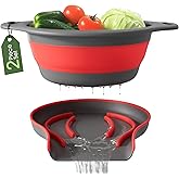 Gevoli Strainer with Self-Draining Base (5QT) Over-Sink Collapsible Kitchen Colander Set with Side-drain Base for Pasta Vegetables and Fruit, XL Large Capacity, Dishwasher Safe (5-Quart) Red/Gray