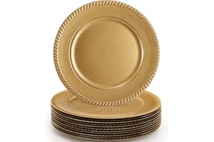Suwimut 12 Pack Plastic Gold Charger Plates, 13 Inch Reusable Round Beaded Charger Plates, Decorative Dinner Chargers Bulk Se